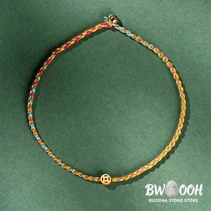 Buddha Stones Colorful Rope Luck Coin Bead Abundance Extra Thin Braided Bracelet - BWOOOH - Bracelet