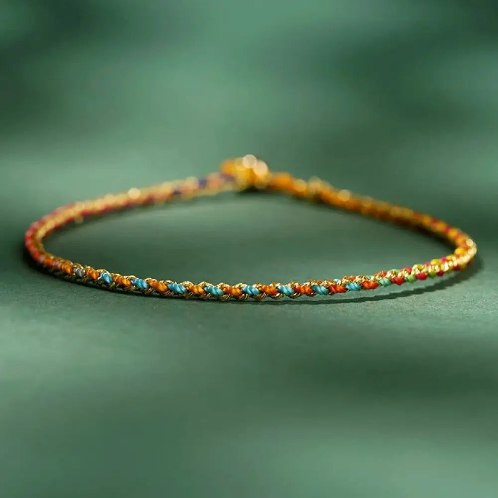 Buddha Stones Colorful Rope Luck Coin Bead Abundance Extra Thin Braided Bracelet - BWOOOH - Colorful / Bare Rope / 16cm