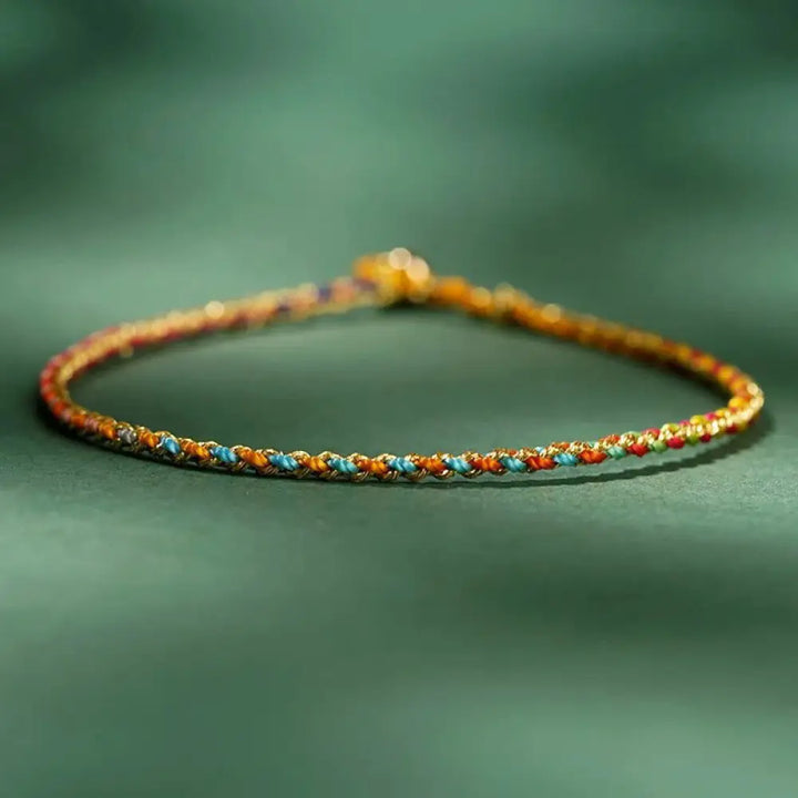 Buddha Stones Colorful Rope Luck Coin Bead Abundance Extra Thin Braided Bracelet - BWOOOH - Colorful / Bare Rope / 16cm