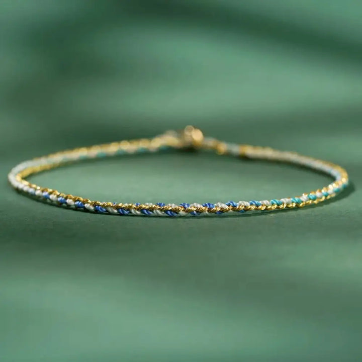Buddha Stones Colorful Rope Luck Coin Bead Abundance Extra Thin Braided Bracelet - BWOOOH - Blue / Bare Rope / 16cm