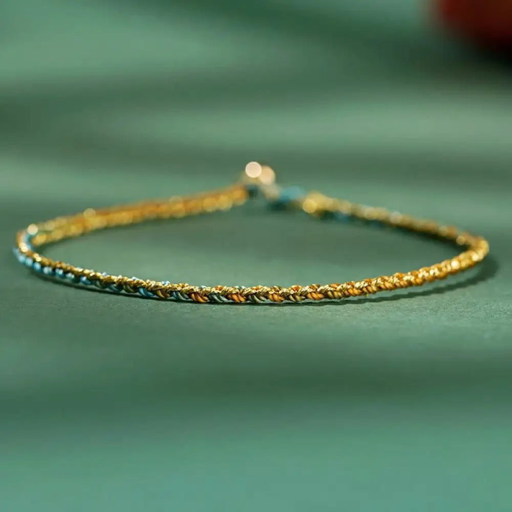 Buddha Stones Colorful Rope Luck Coin Bead Abundance Extra Thin Braided Bracelet - BWOOOH - Green / Bare Rope / 16cm