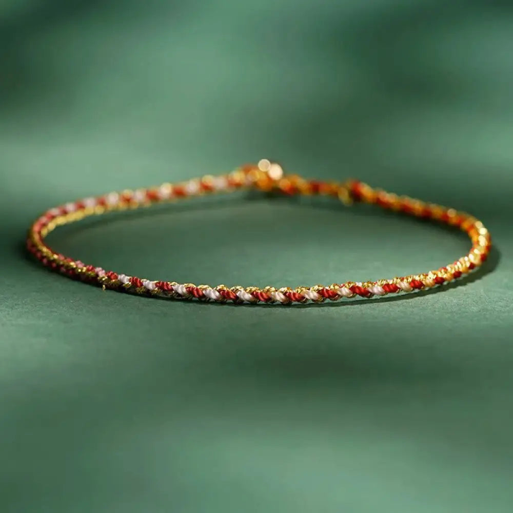 Buddha Stones Colorful Rope Luck Coin Bead Abundance Extra Thin Braided Bracelet - BWOOOH - Red / Bare Rope / 16cm