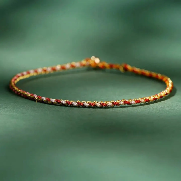 Buddha Stones Colorful Rope Luck Coin Bead Abundance Extra Thin Braided Bracelet - BWOOOH - Red / Bare Rope / 16cm