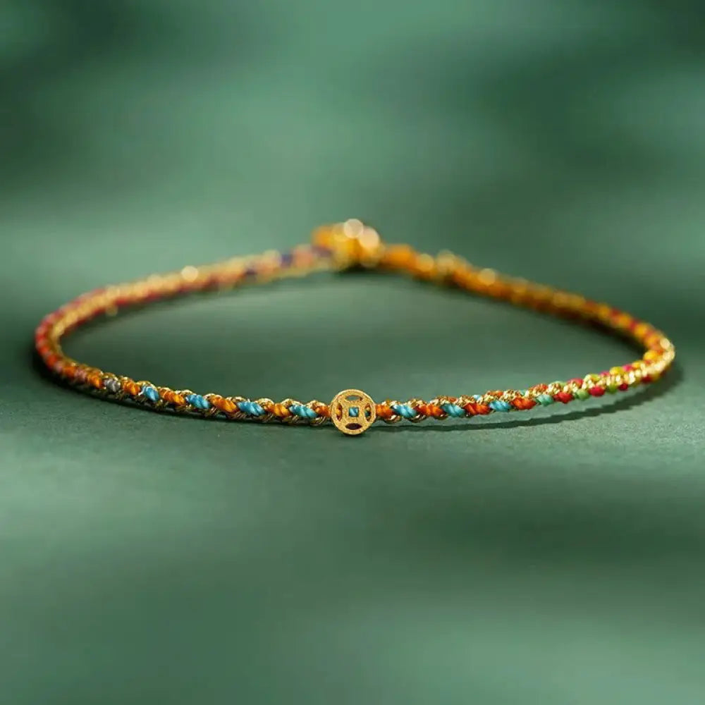 BWOOOH Colorful Rope Luck Coin Bead Abundance Extra Thin Braided Bracelet — natural stone Tibetan bracelet for spiritual h...