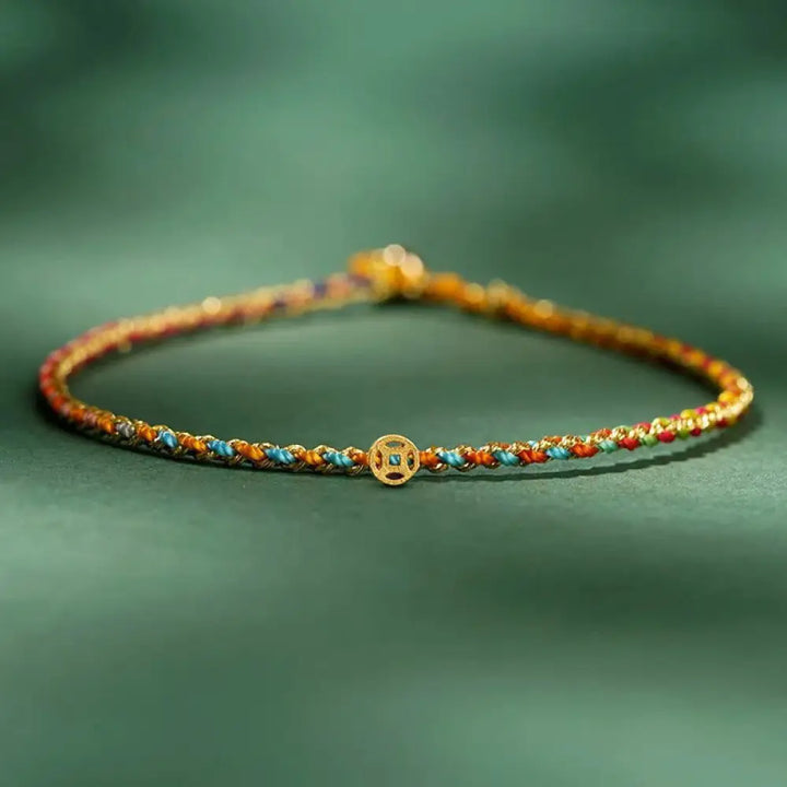 BWOOOH Colorful Rope Luck Coin Bead Abundance Extra Thin Braided Bracelet — natural stone Tibetan bracelet for spiritual h...