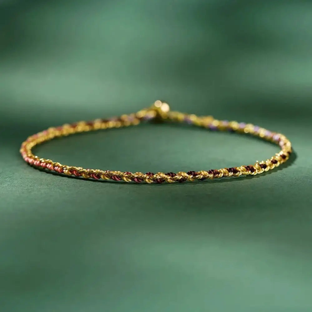 Buddha Stones Colorful Rope Luck Coin Bead Abundance Extra Thin Braided Bracelet - BWOOOH - Yellow / Bare Rope / 16cm