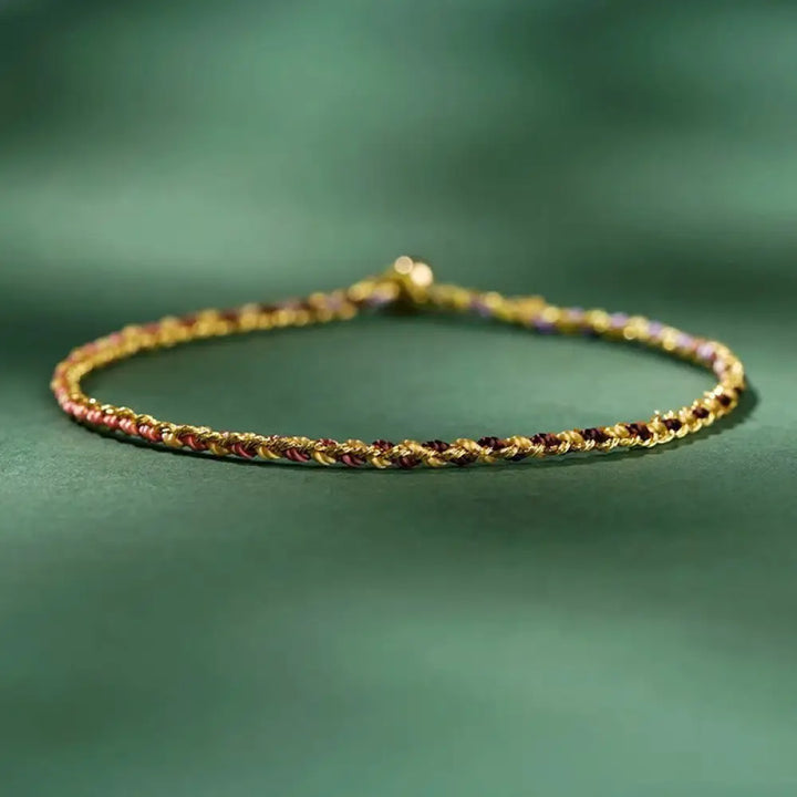 Buddha Stones Colorful Rope Luck Coin Bead Abundance Extra Thin Braided Bracelet - BWOOOH - Yellow / Bare Rope / 16cm