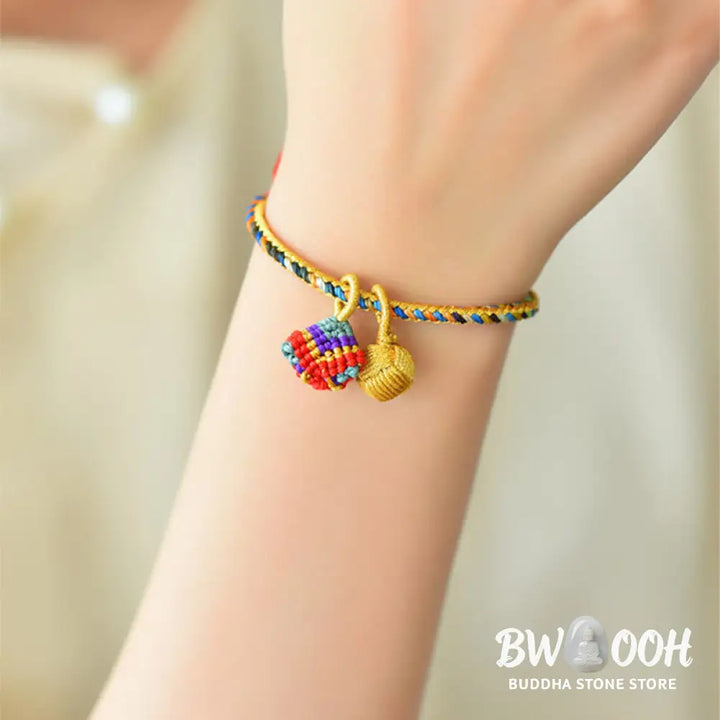 BWOOOH Colorful Rope Luck Handmade Zongzi Golden Ball Charm Bracelet - Colorful Golden Zongzi Broom&amp;Red String