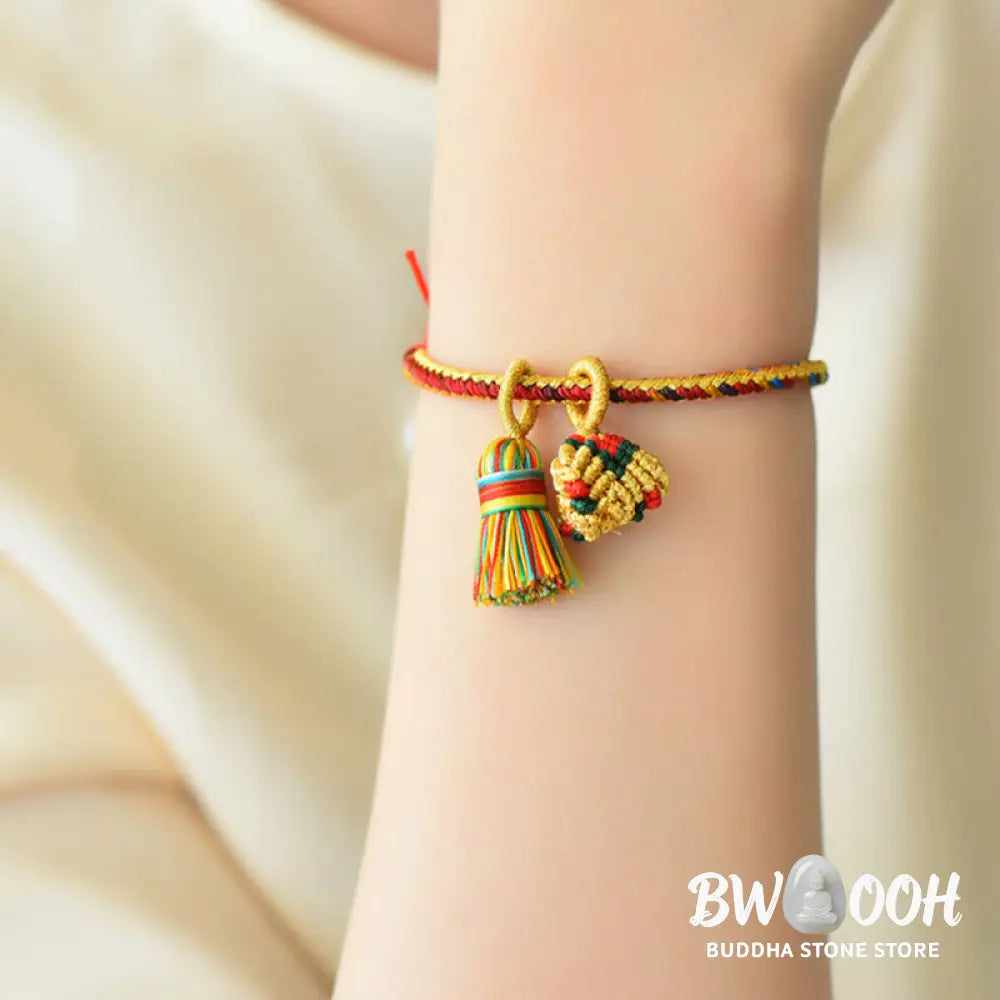 BWOOOH Colorful Rope Luck Handmade Zongzi Golden Ball Charm Bracelet - Colorful Golden Zongzi Broom&amp;Red String