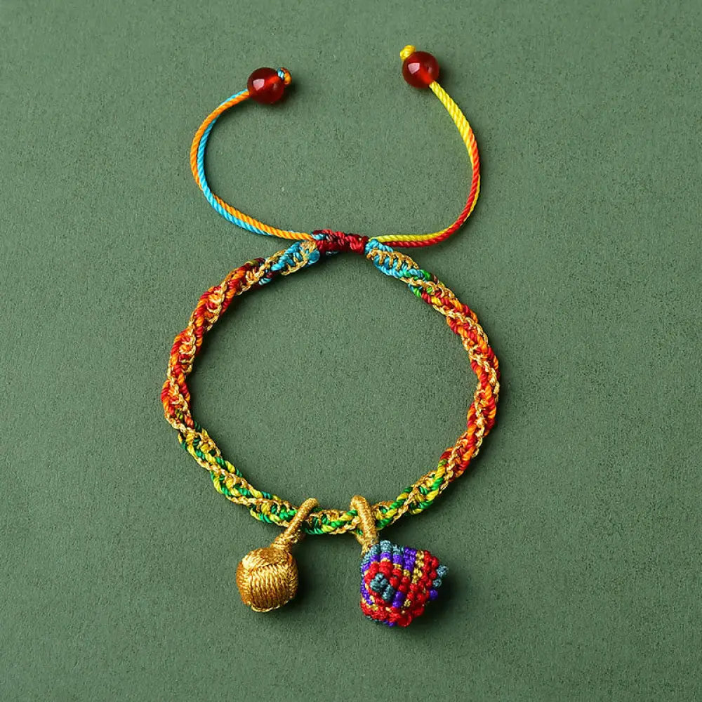 BWOOOH Colorful Rope Luck Handmade Zongzi Golden Ball Charm Bracelet - Colorful Golden Zongzi Broom&amp;Red String