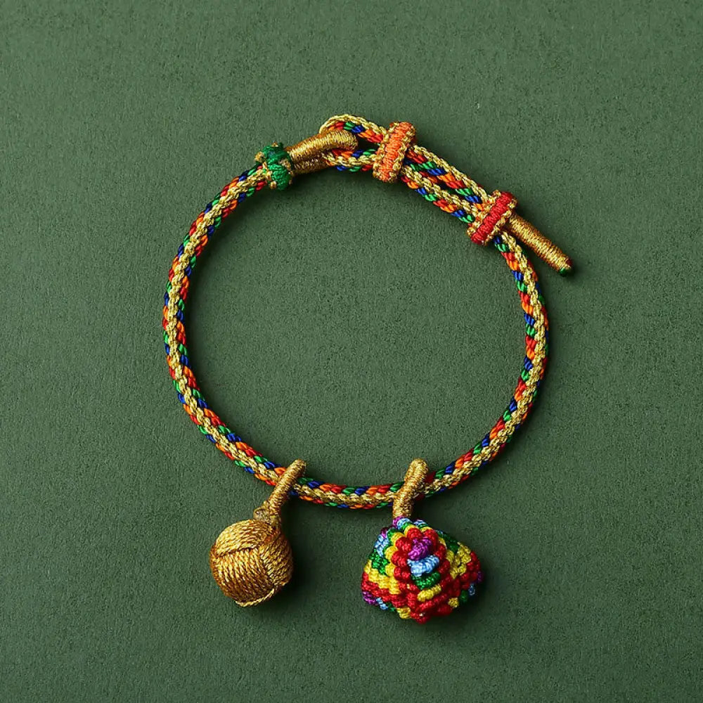 BWOOOH Colorful Rope Luck Handmade Zongzi Golden Ball Charm Bracelet - Colorful Golden Zongzi Broom&amp;Red String