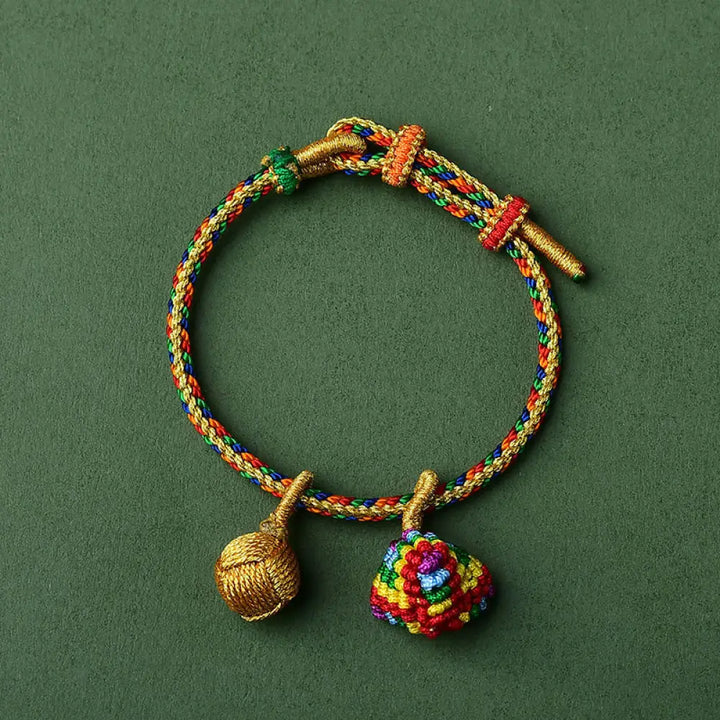 BWOOOH Colorful Rope Luck Handmade Zongzi Golden Ball Charm Bracelet - Colorful Golden Zongzi Broom&amp;Red String