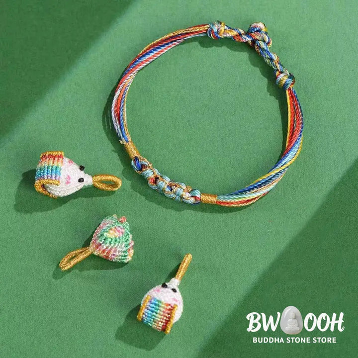 Buddha Stones Colorful Rope Peach Blossom Knot Zongzi Braided Bracelet - BWOOOH - Bracelet