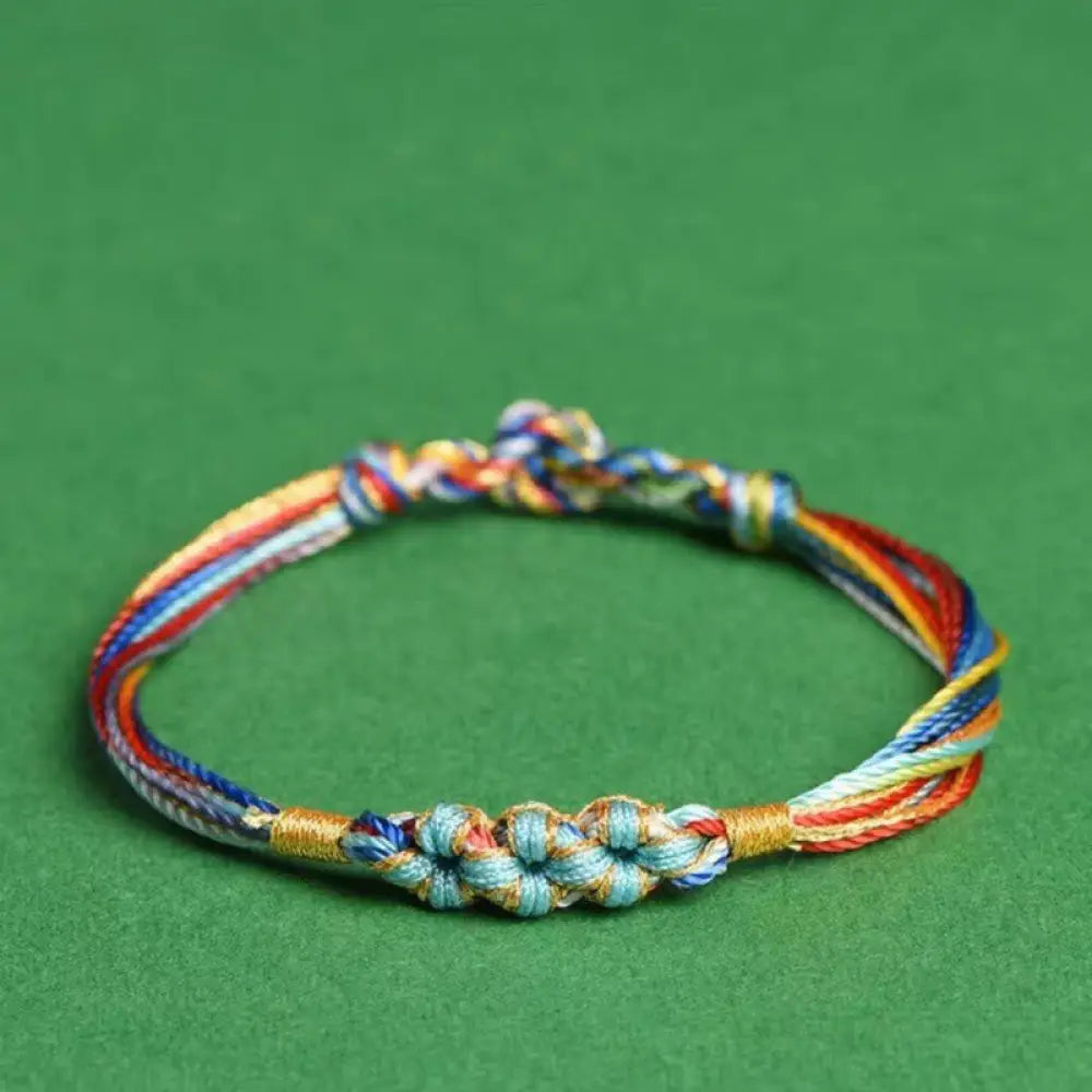 Buddha Stones Colorful Rope Peach Blossom Knot Zongzi Braided Bracelet - BWOOOH - Bare Rope-Blue / 5.1in(13cm)