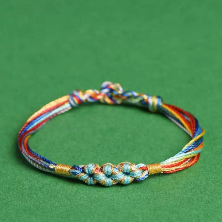Buddha Stones Colorful Rope Peach Blossom Knot Zongzi Braided Bracelet - BWOOOH - Bare Rope-Blue / 5.1in(13cm)