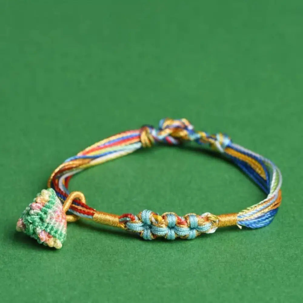 Buddha Stones Colorful Rope Peach Blossom Knot Zongzi Braided Bracelet - BWOOOH - Colorful Zongzi-Blue / 5.1in(13cm)