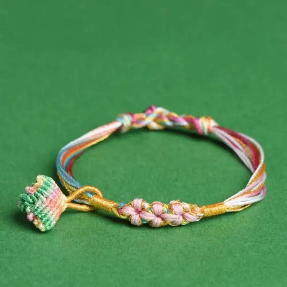 Buddha Stones Colorful Rope Peach Blossom Knot Zongzi Braided Bracelet - BWOOOH - Colorful Zongzi-Pink / 5.1in(13cm)