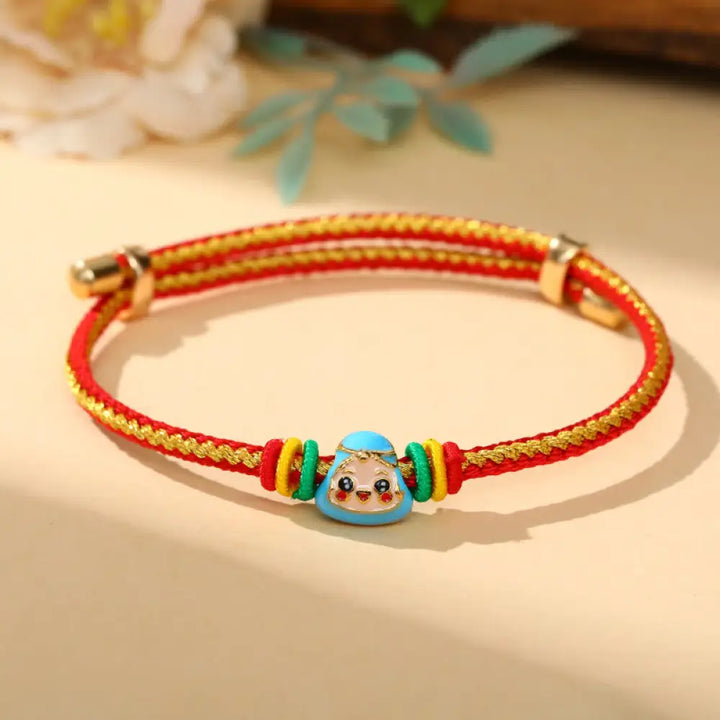 BWOOOH Colorful Rope Zongzi Pattern Luck Handmade Child Adult Bracelet - Golden Red Rope-Single