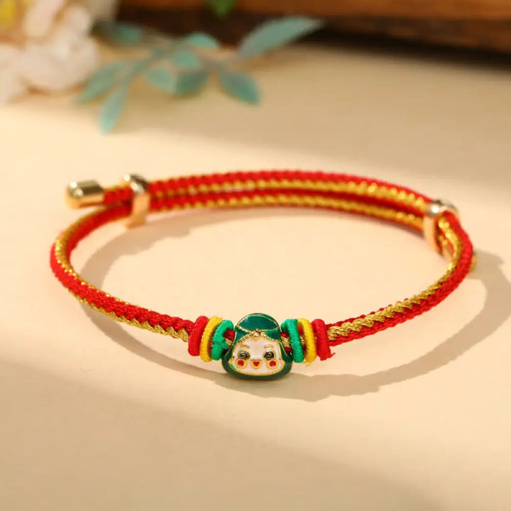 BWOOOH Colorful Rope Zongzi Pattern Luck Handmade Child Adult Bracelet - Golden Red Rope-Single