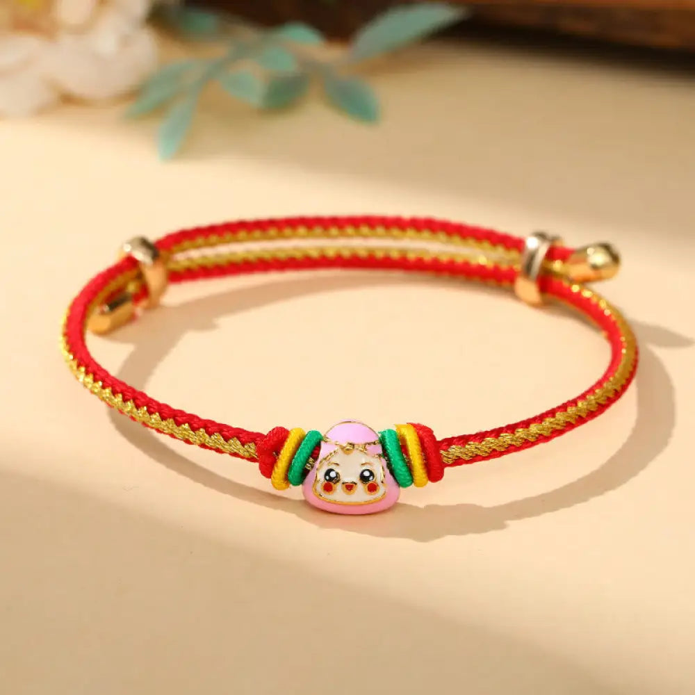 BWOOOH Colorful Rope Zongzi Pattern Luck Handmade Child Adult Bracelet - Golden Red Rope-Single