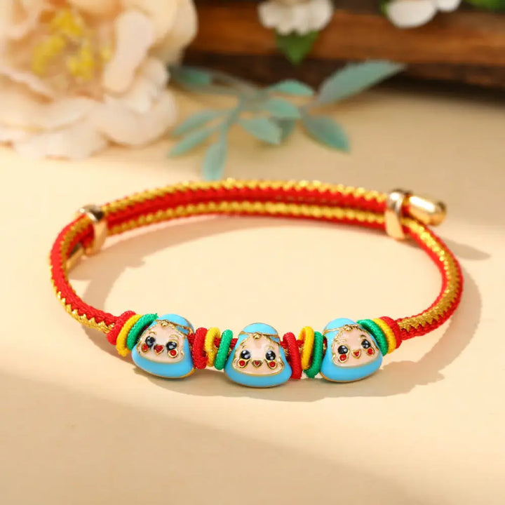 BWOOOH Colorful Rope Zongzi Pattern Luck Handmade Child Adult Bracelet - Golden Red Rope-Three Zongzi