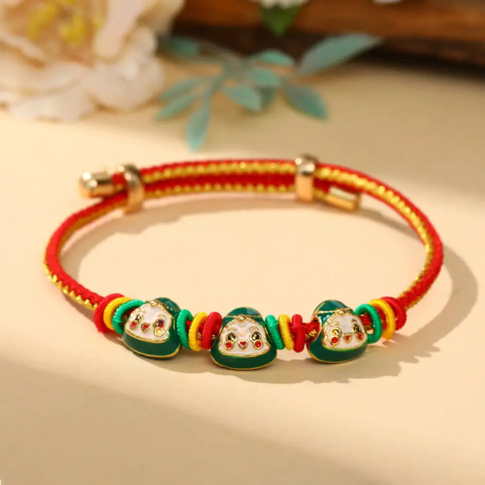 BWOOOH Colorful Rope Zongzi Pattern Luck Handmade Child Adult Bracelet - Golden Red Rope-Three Zongzi