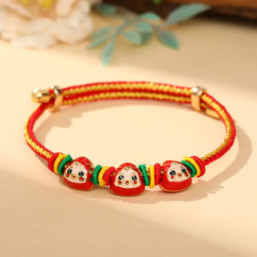 BWOOOH Colorful Rope Zongzi Pattern Luck Handmade Child Adult Bracelet - Golden Red Rope-Three Zongzi