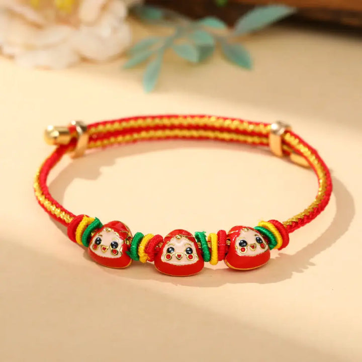 BWOOOH Colorful Rope Zongzi Pattern Luck Handmade Child Adult Bracelet - Golden Red Rope-Three Zongzi