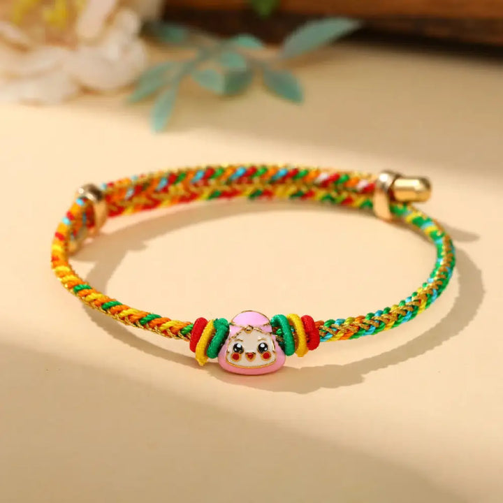 BWOOOH Colorful Rope Zongzi Pattern Luck Handmade Child Adult Bracelet - Golden Colorful Rope-Single