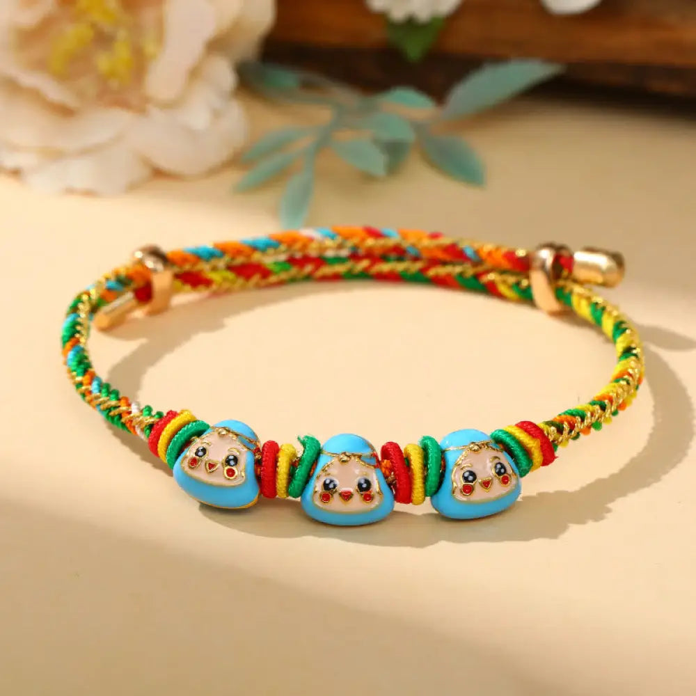 BWOOOH Colorful Rope Zongzi Pattern Luck Handmade Child Adult Bracelet - Golden Colorful Rope-Three Zongzi