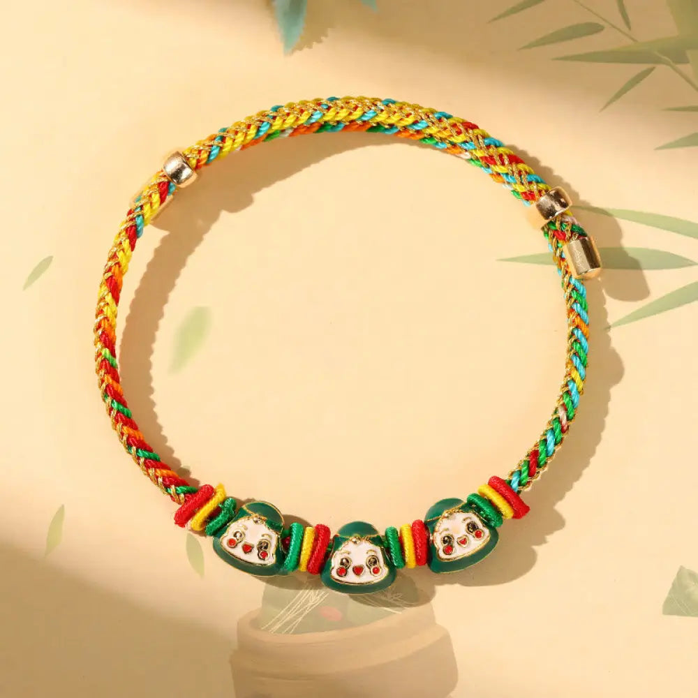 BWOOOH Colorful Rope Zongzi Pattern Luck Handmade Child Adult Bracelet - Golden Colorful Rope-Three