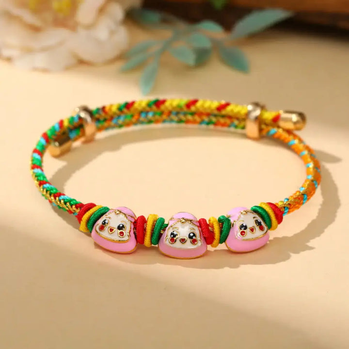 BWOOOH Colorful Rope Zongzi Pattern Luck Handmade Child Adult Bracelet - Golden Colorful Rope-Three Zongzi