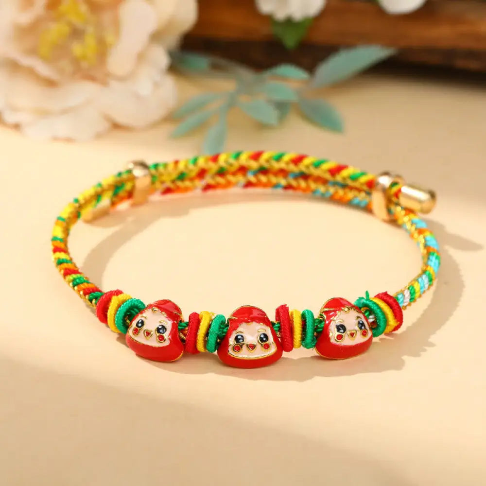BWOOOH Colorful Rope Zongzi Pattern Luck Handmade Child Adult Bracelet - Golden Colorful Rope-Three Zongzi