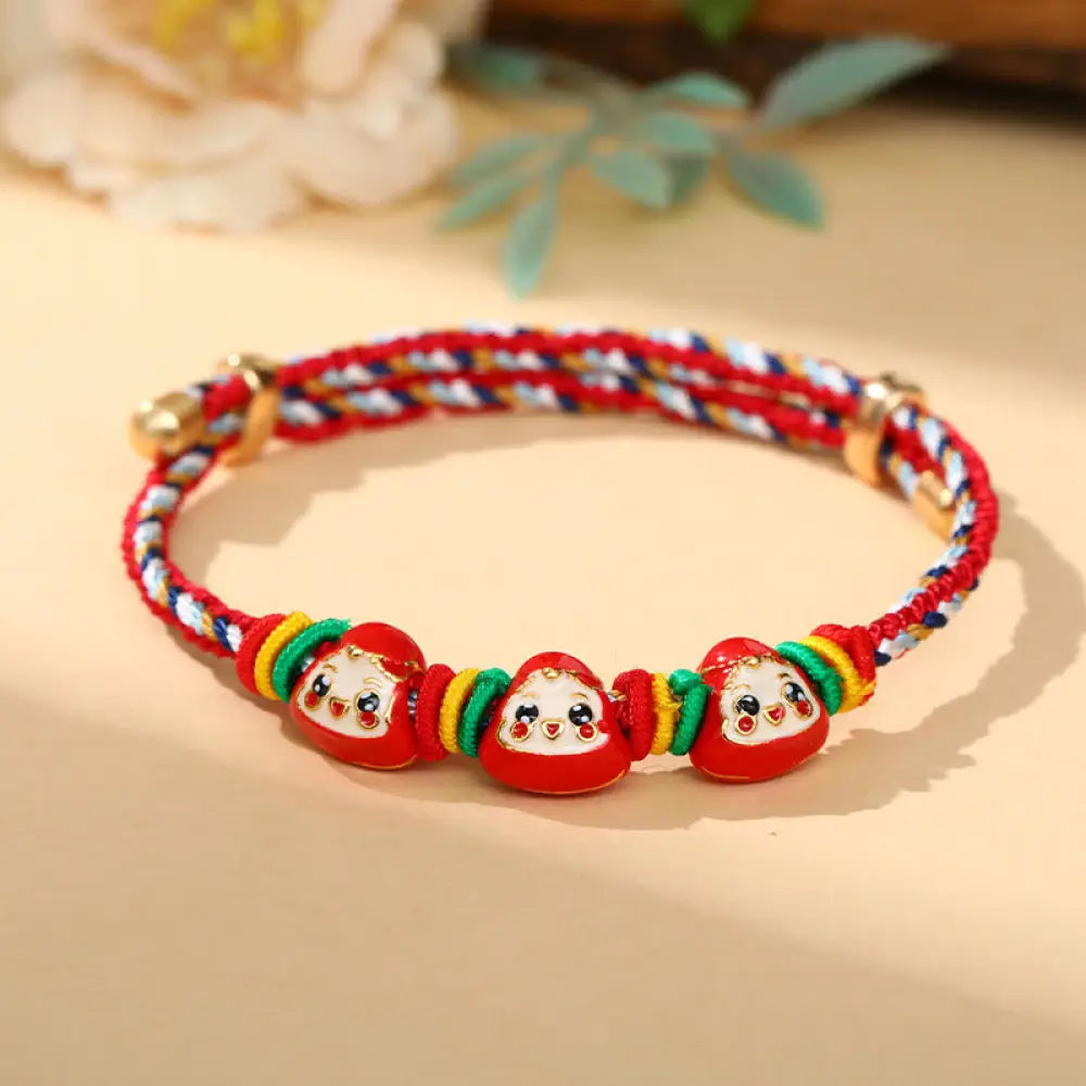 BWOOOH Colorful Rope Zongzi Pattern Luck Handmade Child Adult Bracelet - Colorful Rope-Three Zongzi(Red)(Wrist