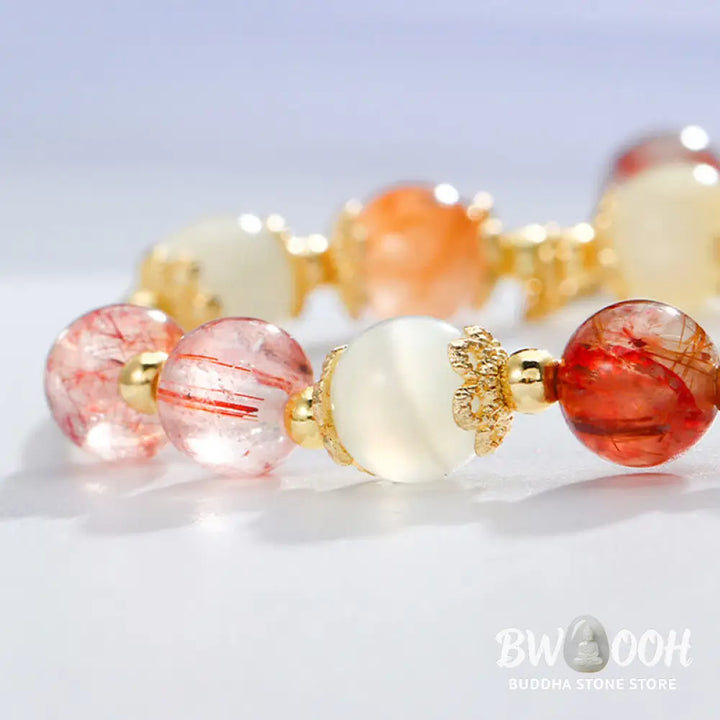 Buddha Stones Colorful Rutilated Quartz Cat Eye Zircon Auspiciousness Bead Bracelet - BWOOOH - Rutilated