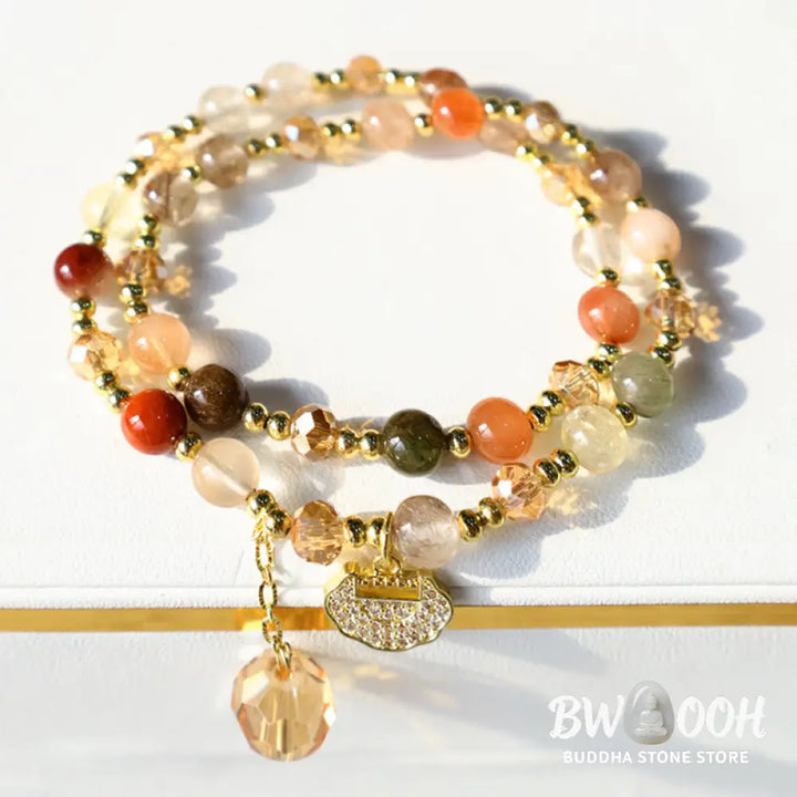 Buddha Stones Colorful Rutilated Quartz Double Wrap Spiritual Growth Bead Bracelet - BWOOOH - Rutilated Quartz