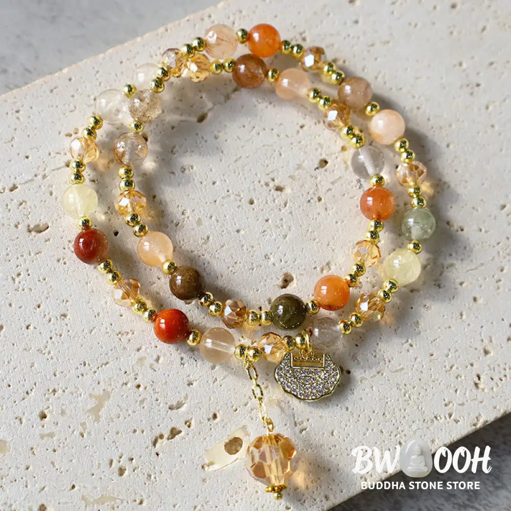 Buddha Stones Colorful Rutilated Quartz Double Wrap Spiritual Growth Bead Bracelet - BWOOOH - Rutilated Quartz
