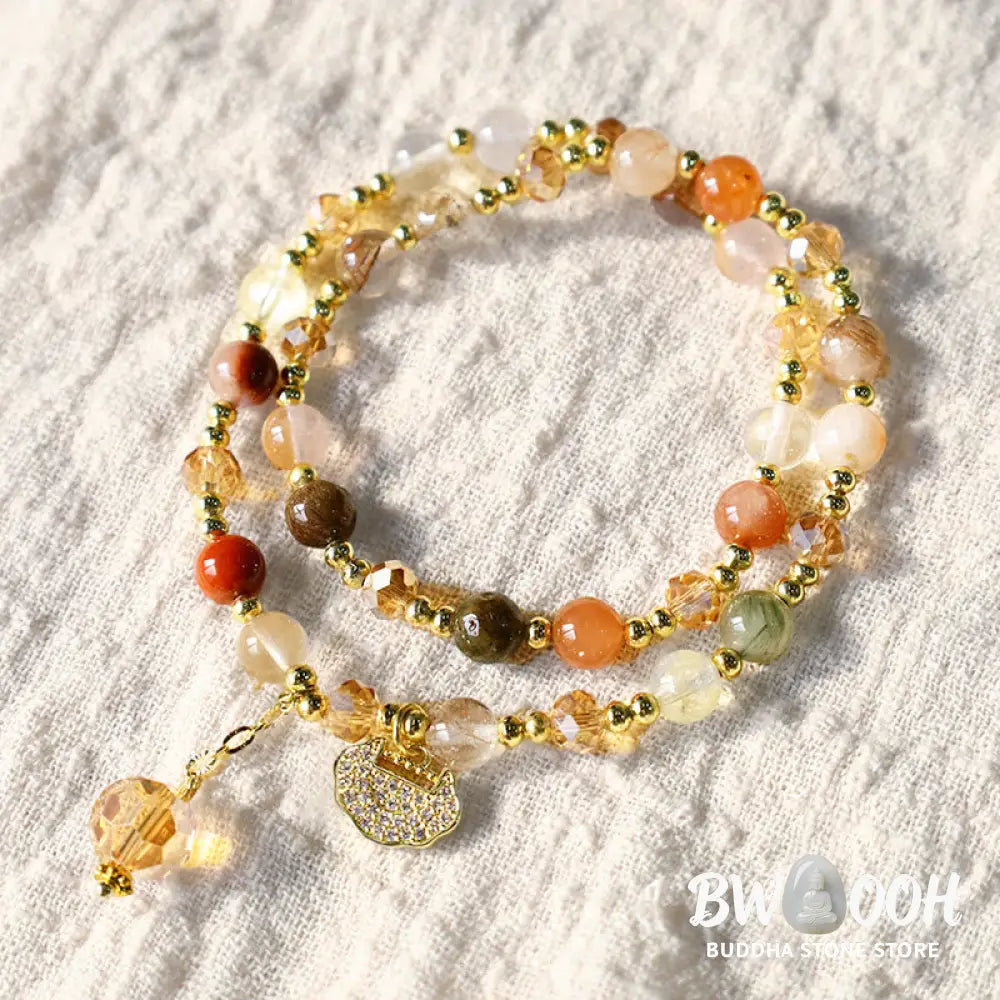 Buddha Stones Colorful Rutilated Quartz Double Wrap Spiritual Growth Bead Bracelet - BWOOOH - Rutilated Quartz
