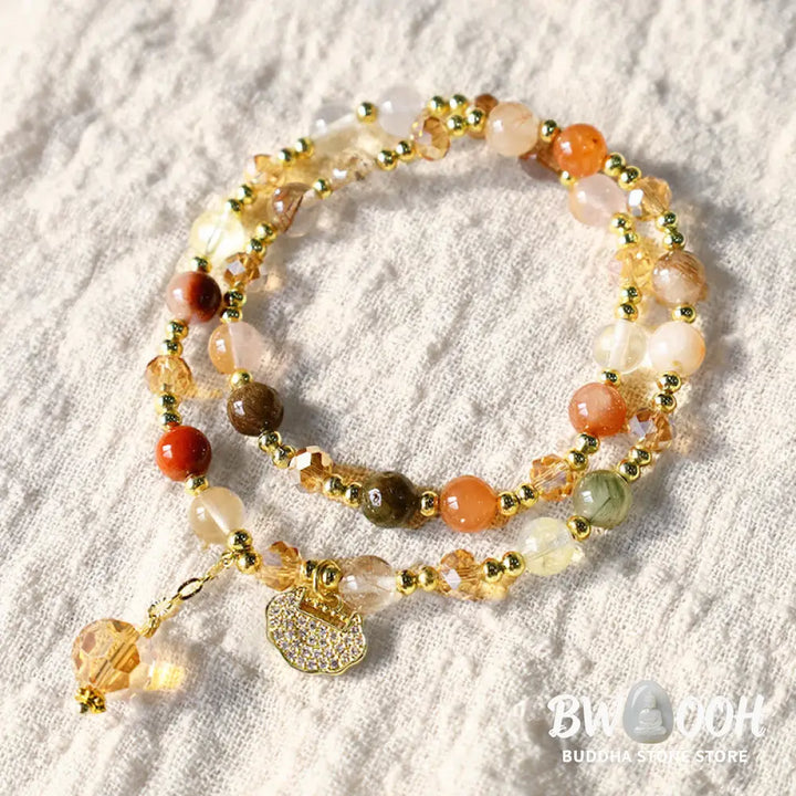 Buddha Stones Colorful Rutilated Quartz Double Wrap Spiritual Growth Bead Bracelet - BWOOOH - Rutilated Quartz