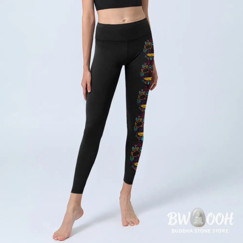 BWOOOH printed yoga leggings - Colorful Skull Line Design Gym Leggings 