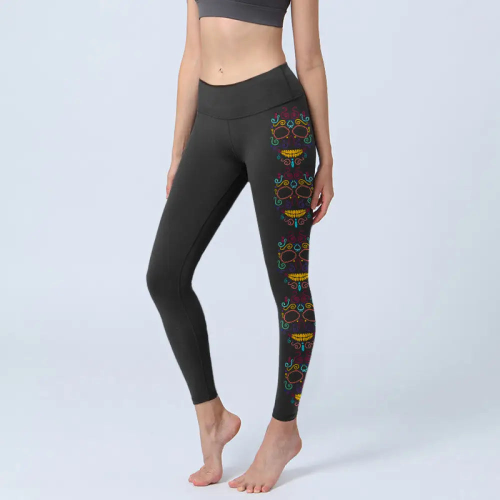 BWOOOH printed yoga leggings - Colorful Skull Line Design Gym Leggings 