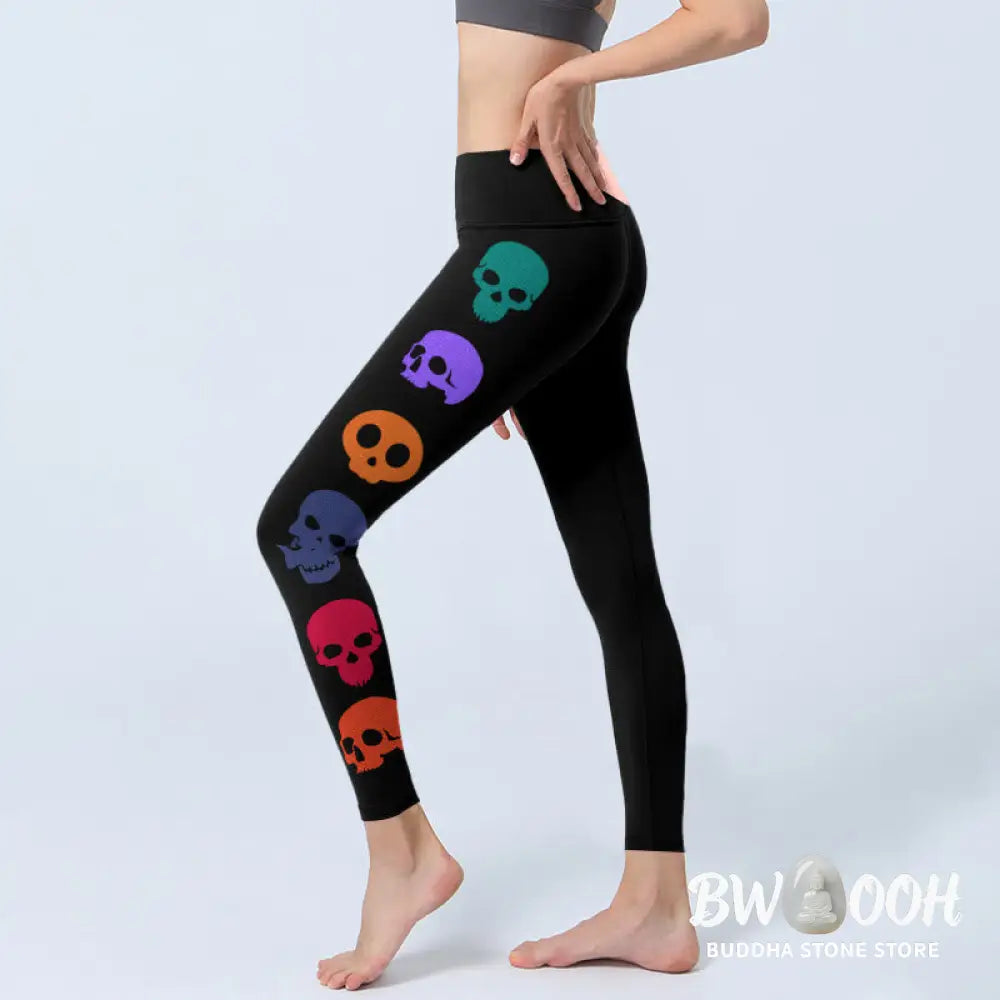 BWOOOH printed yoga leggings - Colorful Skulls Print Gym Leggings Women