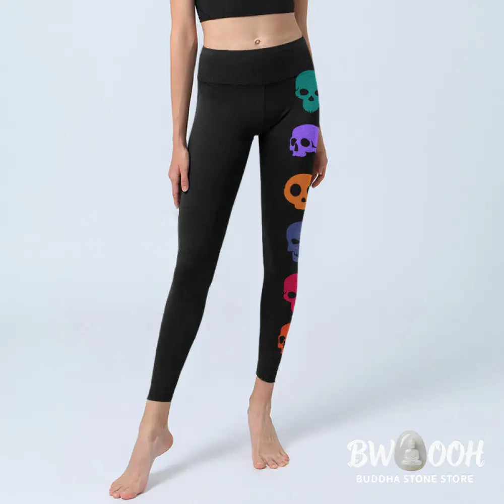 BWOOOH printed yoga leggings - Colorful Skulls Print Gym Leggings Women