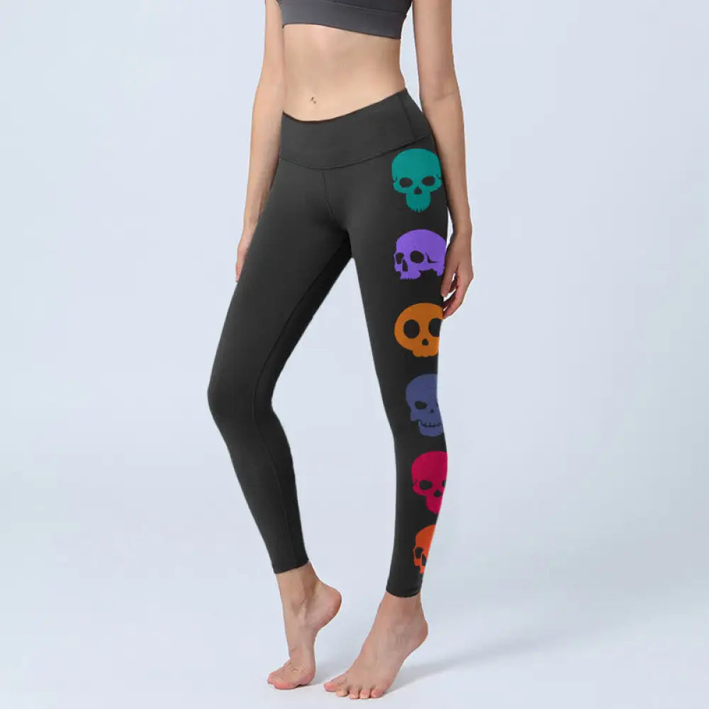 BWOOOH printed yoga leggings - Colorful Skulls Print Gym Leggings Women