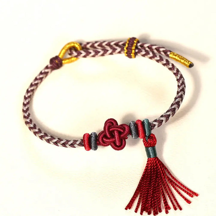 Buddha Stones Colorful String Peach Blossom Knot Tassels Protection Bracelet - BWOOOH - Brown String(Wrist