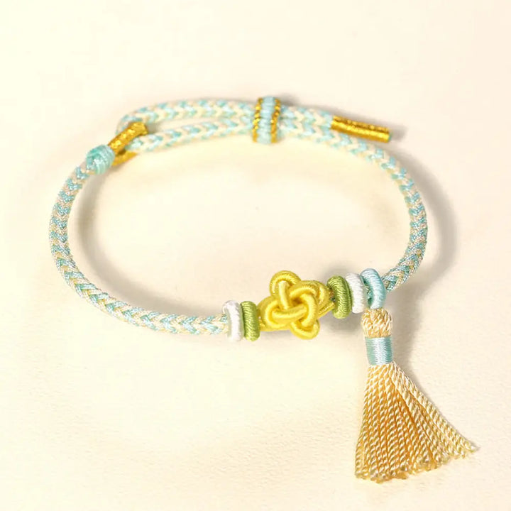 Buddha Stones Colorful String Peach Blossom Knot Tassels Protection Bracelet - BWOOOH - Green String(Wrist