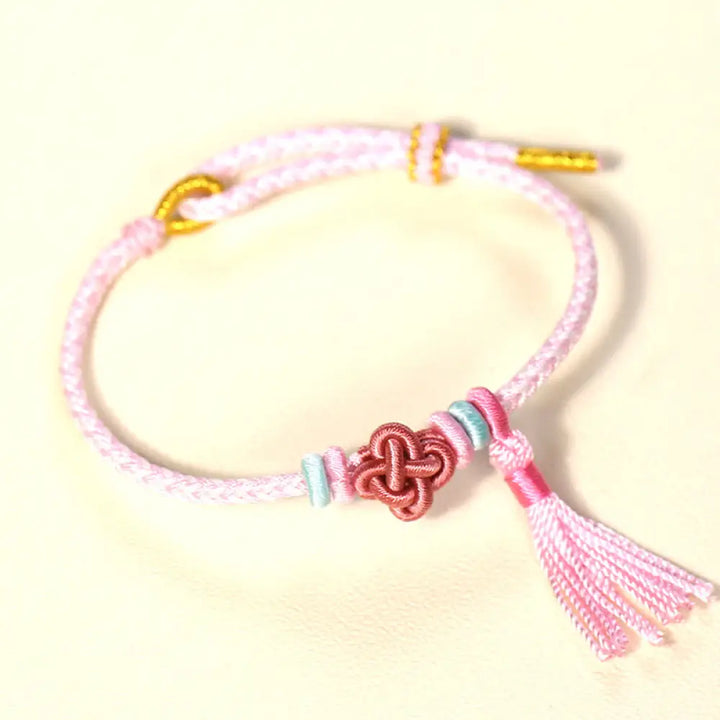 Buddha Stones Colorful String Peach Blossom Knot Tassels Protection Bracelet - BWOOOH - Pink String(Wrist