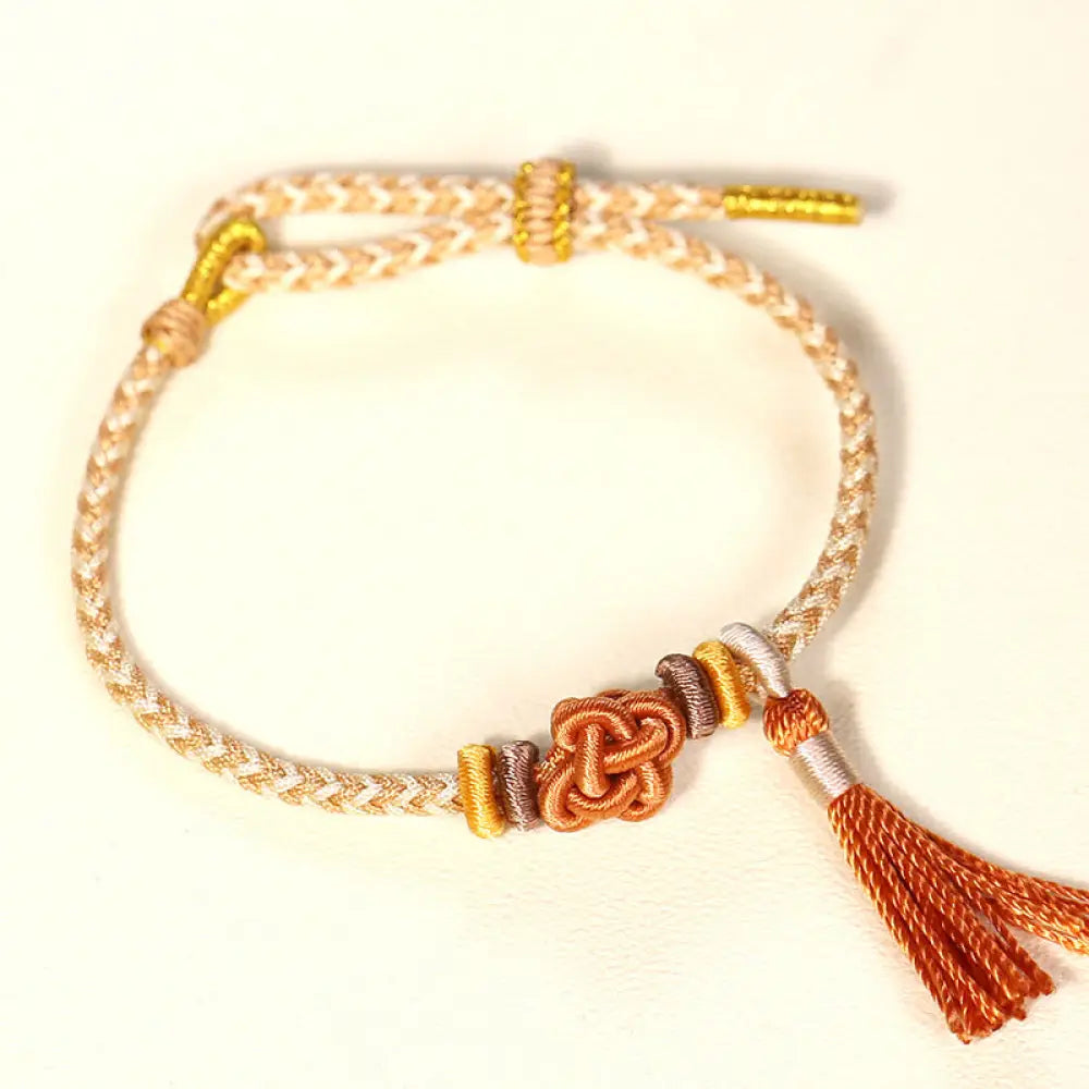 Buddha Stones Colorful String Peach Blossom Knot Tassels Protection Bracelet - BWOOOH - Yellow String(Wrist