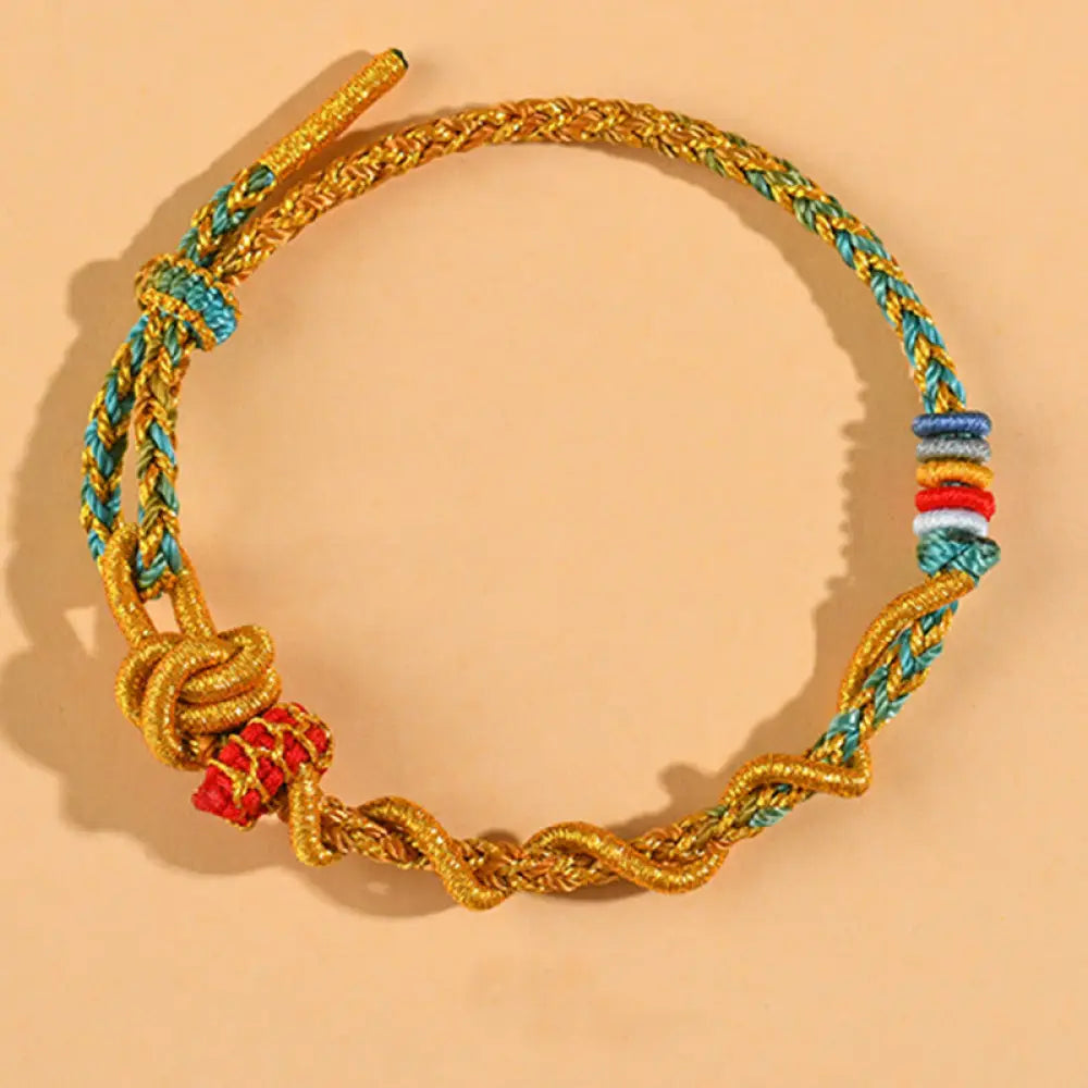 Buddha Stones Colorful String Snake Dragon Year of the Snake Luck Bracelet - BWOOOH - Gold Green Dimple Knot - Bracelet