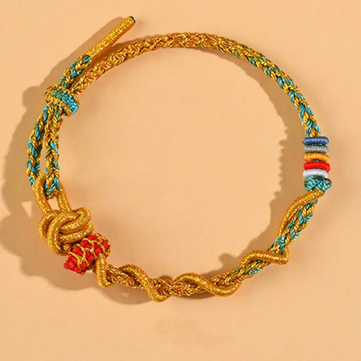 Buddha Stones Colorful String Snake Dragon Year of the Snake Luck Bracelet - BWOOOH - Gold Green Dimple Knot - Bracelet